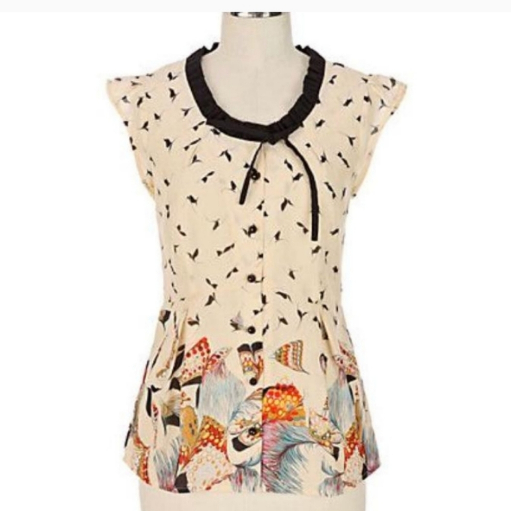 Anthropologie Odille Butterfly Cream Blouse